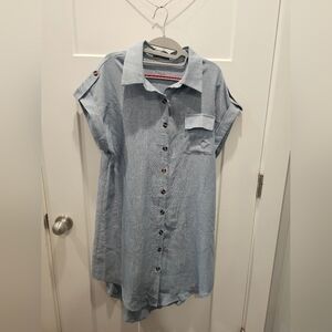 Greatbe Chambray Button Front Shirt Dress Women’s 8/10 Short Sleeve Tunic Blue